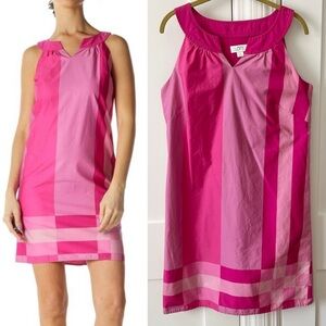 Ann Taylor LOFT Cotton Striped Sleeveless Colorblock Shift Dress Pink Sz 8